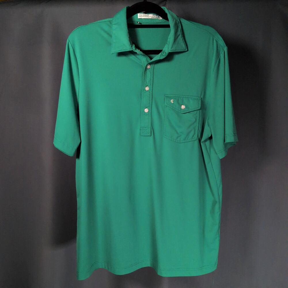 Criquet Green Short Sleeve Men's Pocket Shirt Preppy Golf Polo Size Large